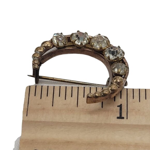 Vintage Crescent Moon Brooch With Rhinestone Accents & Gold-Tone Finish - Picture 2 of 7